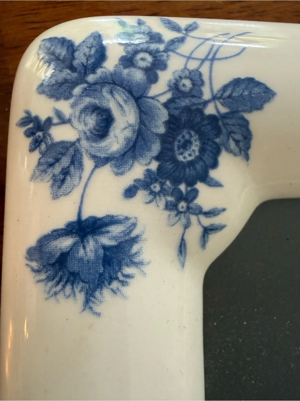 Vintage Ceramic Chinoiserie Blue White Floral Corners Photo Frame Picture Frame